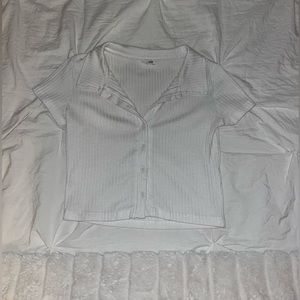 white cropped button up tee